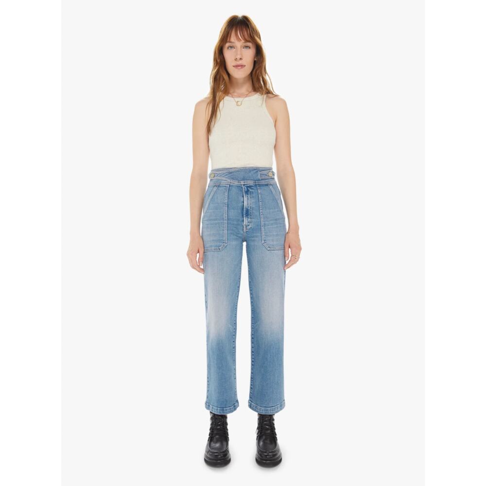 Mother The Wrapped Up Patch High Rise Ankle Straight Leg Jean Let's Trip Size 25